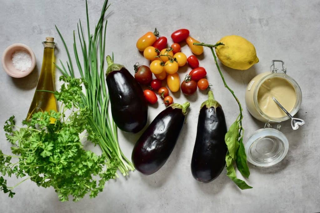 Vegan Simple Charred Eggplant Salad Bowls - Alphafoodie