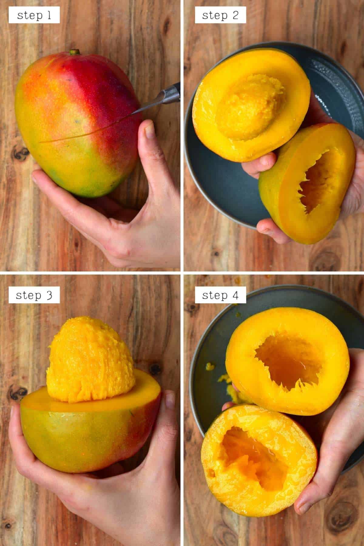 Steps For Cutting A Mango Through The Middle 