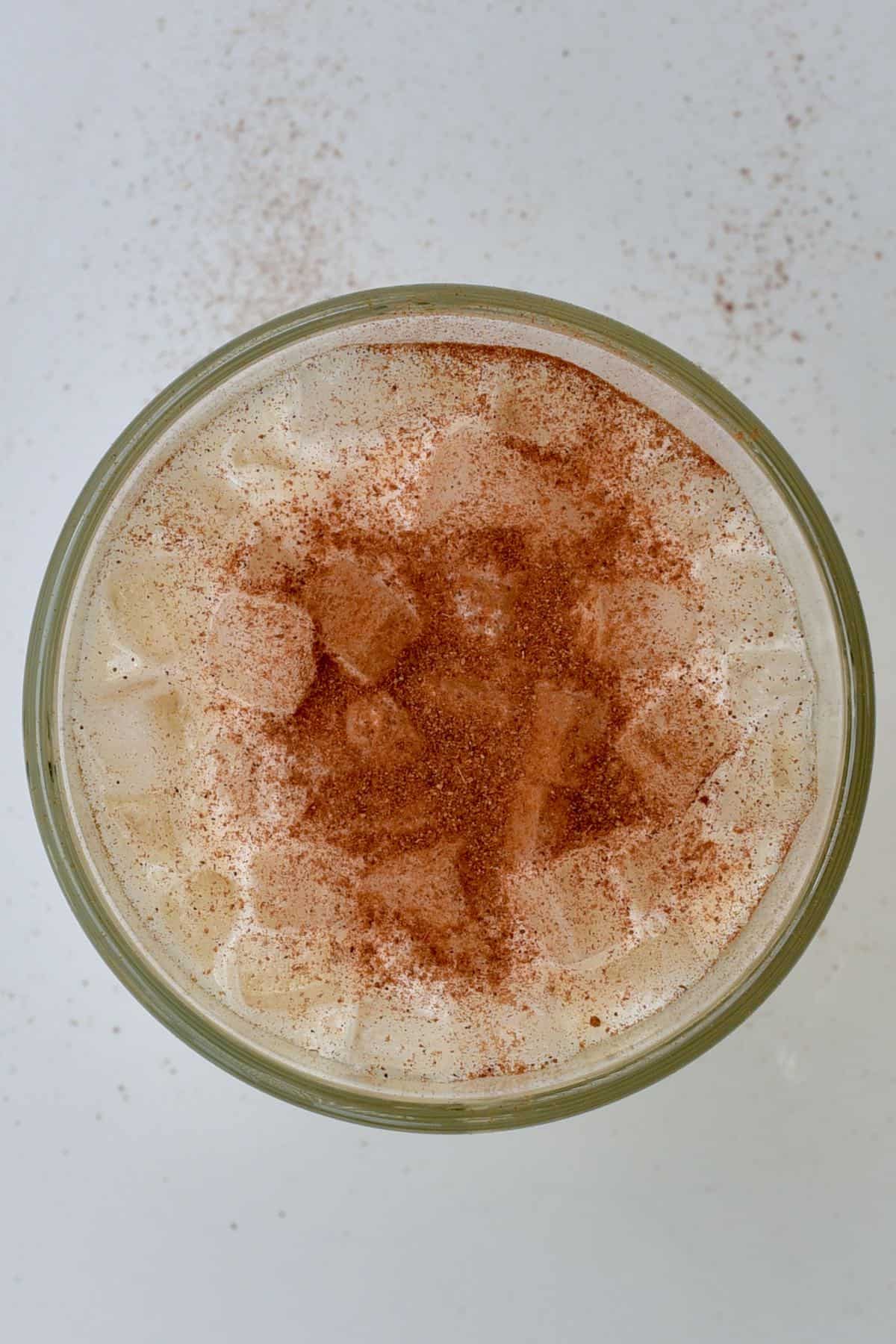 Mexican horchata drink topped with cinnamon