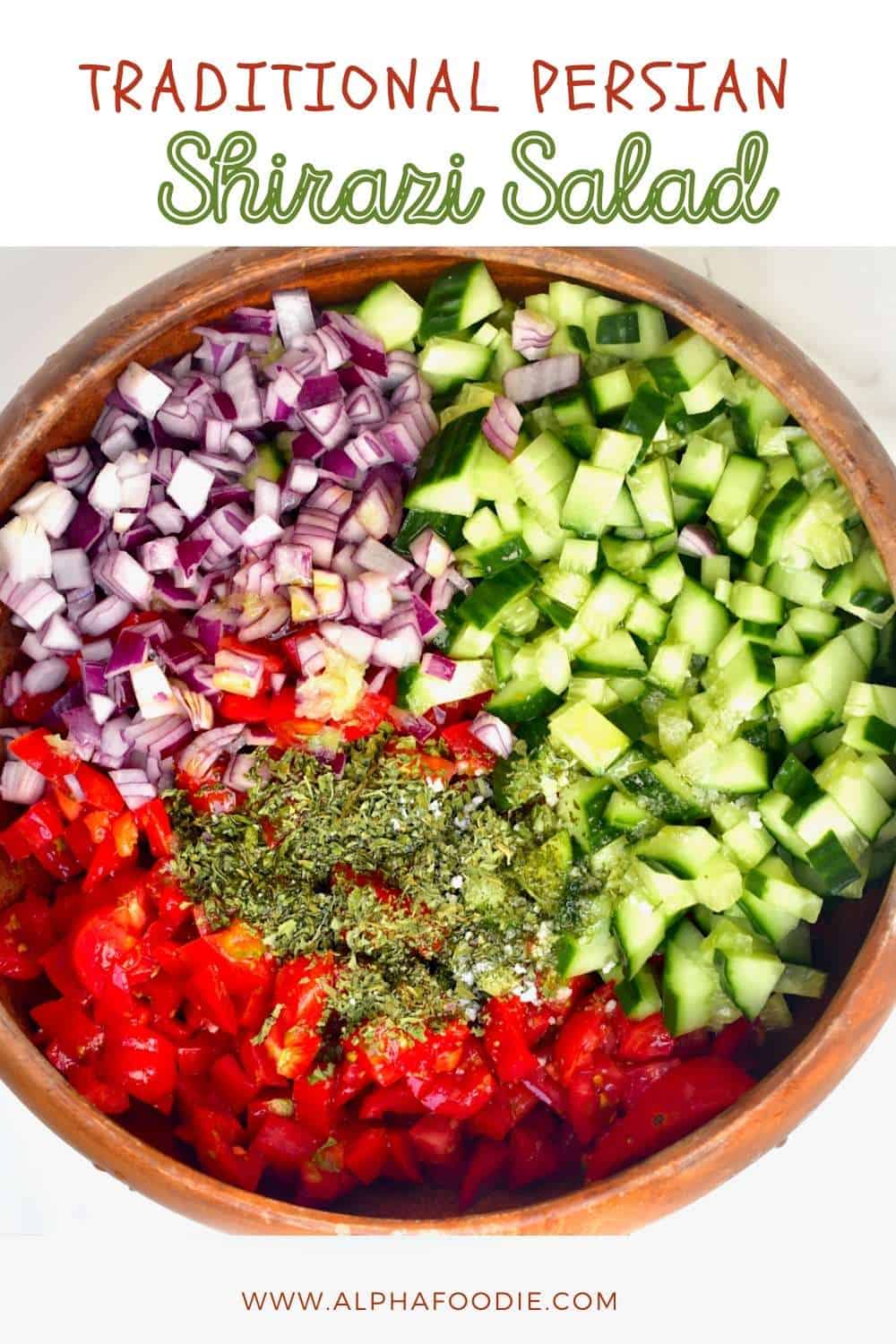 Shirazi Salad (Persian Cucumber Onion Tomato Salad) - Alphafoodie