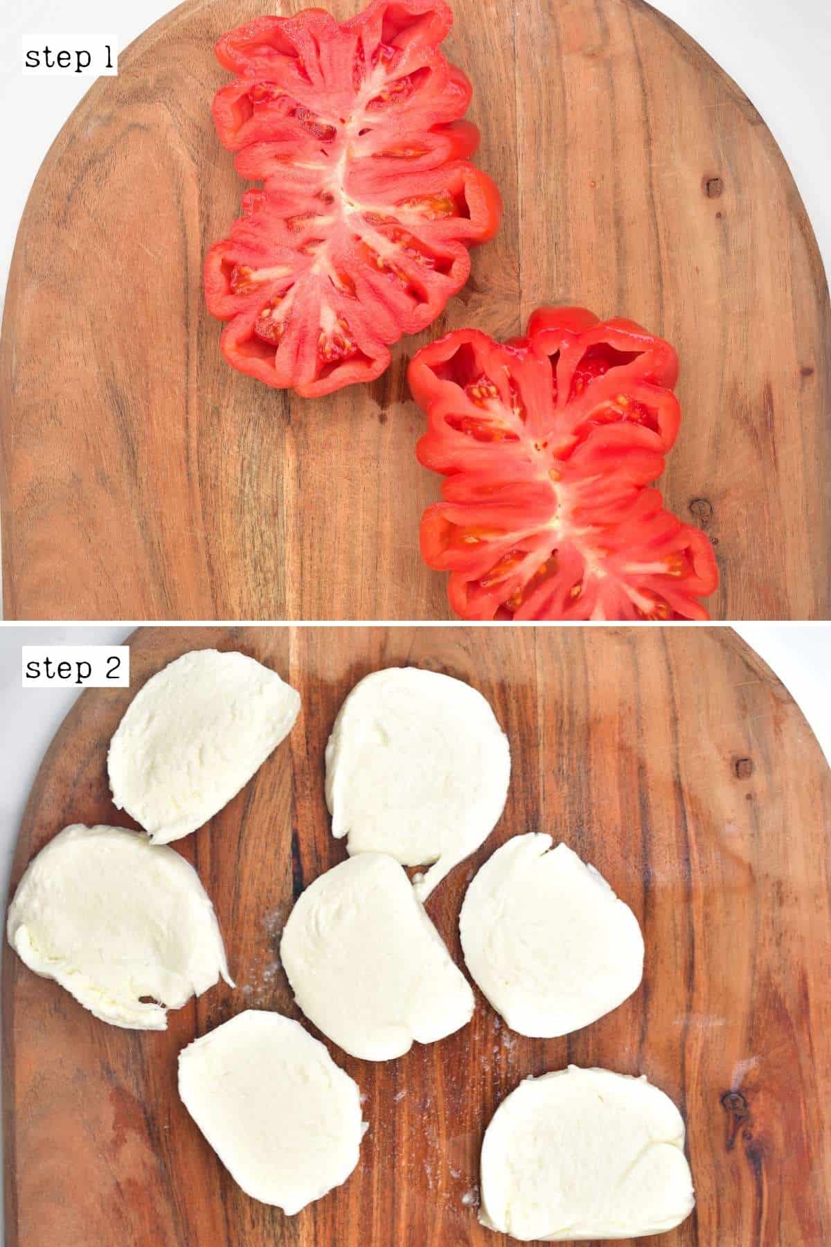 Sliced tomato and mozzarella