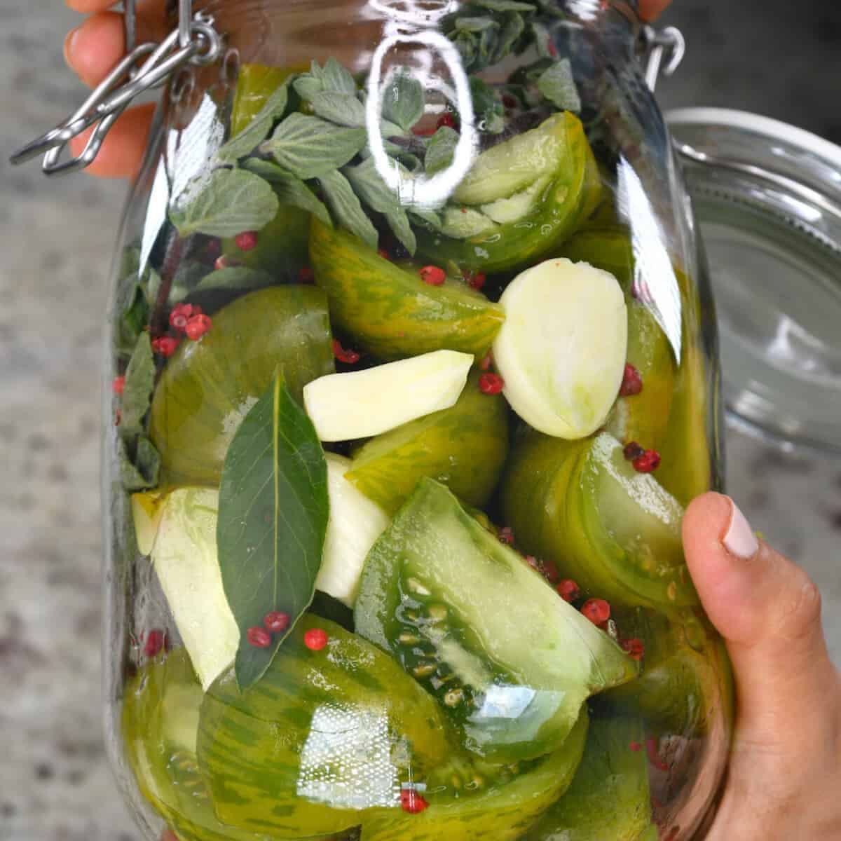 Quick Pickled Green Tomatoes • The Wicked Noodle